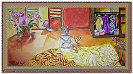 Утренний гость - Холст. Масло. Поталь. Размер картины 80х40см